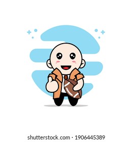 Cute detective character holding a rugby ball. Mascot design concept
