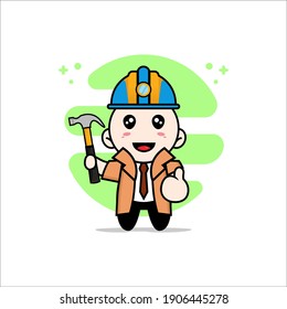 Cute detective character wearing builder costume. Mascot design concept