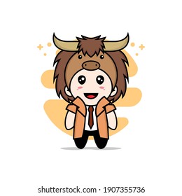 Cute detective character wearing bull costume. Mascot design concept