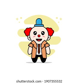 Cute detective character wearing clown costume. Mascot design concept