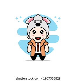 Cute detective character wearing dog costume. Mascot design concept