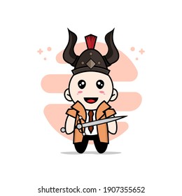 Carácter detective lindo con disfraz de gladiador. Concepto de diseño de mascota