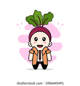 Cute detective character wearing onion costume. Mascot design concept