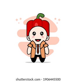 Cute detective character wearing Red paprika costume. Mascot design concept