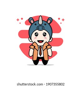 Cute detective character wearing rhino costume. Mascot design concept