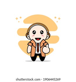 Cute detective characters using headphones. Mascot design concept