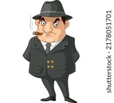 Cute detective man cartoon smoking cigarette