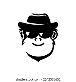 cute detective monkey logo vector