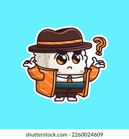 cute detective sushi asking question with hand raised