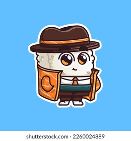 cute detective sushi cartoon illustration