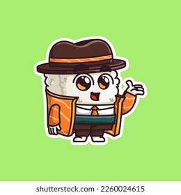 cute detective sushi giving welcome hand sign