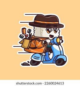 cute detective sushi ride motorcycle to deliver food