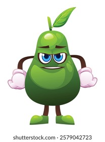 Cute determined avocado character, expressing readiness. Vector cartoon illustration