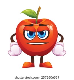 Cute determined red apple character, expressing readiness. Vector cartoon illustration