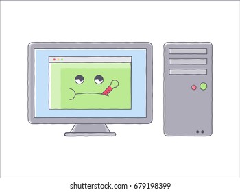 Cute device service character. hand drawn broken device with funny face. Gadgets needs repairs. isolated vector illustration with white background