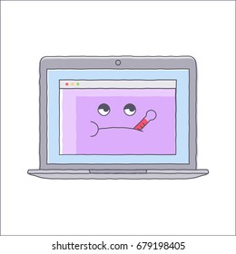 Cute device service character. hand drawn broken device with funny face. Gadgets needs repairs. isolated vector illustration with white background