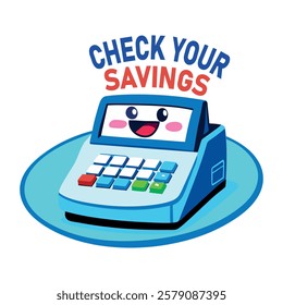 Cute device with text check savings, flat sticker 