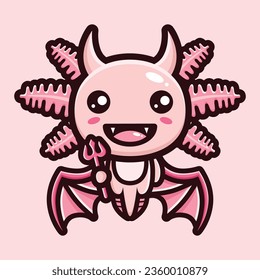 Cute devil axolotl celebrating halloween