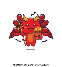 Cute devil axolotl in halloween day. Cute halloween cartoon illustration.