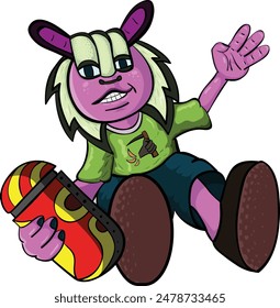 
Cute devil cartoon mascot carrying a drink container with his smile