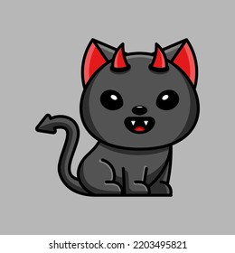 CUTE DEVIL CAT CELEBRATES HALLOWEEN SUITABLE FOR MASCOT, LOGO, STICKER AND T-SHIRT DESIGN