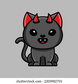 CUTE DEVIL CAT CELEBRATES HALLOWEEN SUITABLE FOR MASCOT, LOGO, STICKER AND T-SHIRT DESIGN