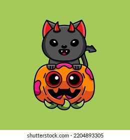 CUTE DEVIL CAT CELEBRATES HALLOWEEN SUITABLE FOR MASCOT, LOGO, STICKER AND T-SHIRT DESIGN