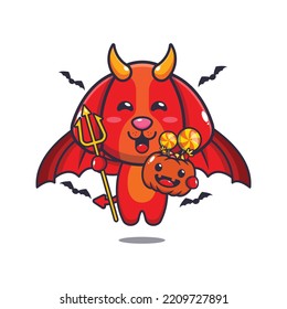 Cute devil dog  in halloween day. Cute halloween cartoon illustration.