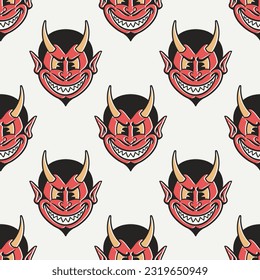 cute devil face cartoon seamless pattern on white background