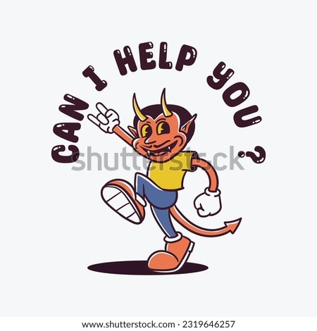 cute devil face character cartoon walking illustration