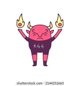 Cute devil with fireball, illustration for t-shirt, sticker, or apparel merchandise. With doodle, retro, and cartoon style.
