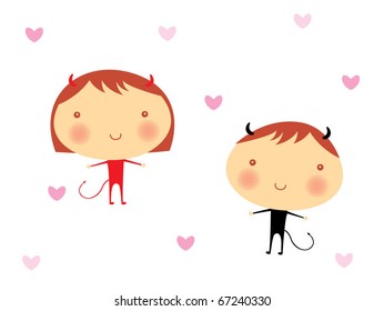 cute devil girl and devil boy