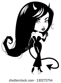 Cute Devil Girl Drinking Champagne. EPS 8 vector, no open shapes or paths. Grouped for easy editing.