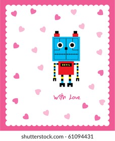 cute devil halloween robot valentine card