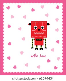cute devil halloween robot valentine card