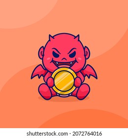 cute devil holding a coin cartoon