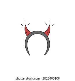 Cute devil horns headband vector illustration. Hand-drawn Halloween costume lightning horns on a headband. Isolated.