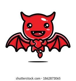 cute devil hugging a love heart