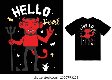 Cute devil illustration with tshirt design premium vector the Concept of Isolated Technology. Flat Cartoon Style Suitable for Landing Web Pages,T shirt, Flyers, Stickers