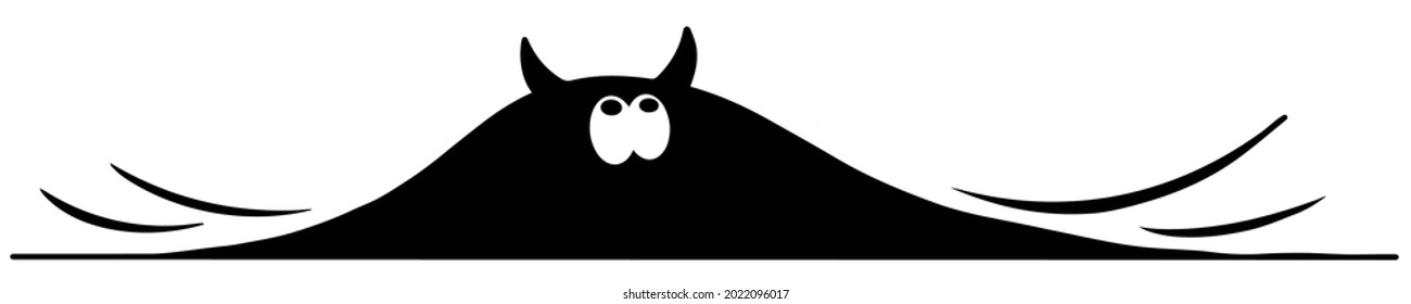 Cute Devil looking out of the hole. Doodle Vector illustration