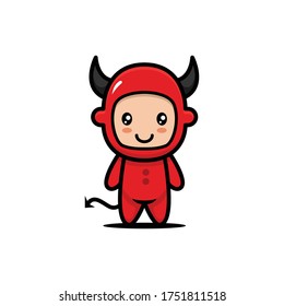 Cute devil man Halloween costume design illustration