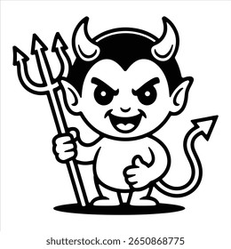 Cute Devil Mascot Character with Trident