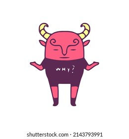 Cute devil mascot with confused gesture, illustration for t-shirt, sticker, or apparel merchandise. With doodle, retro, and cartoon style.