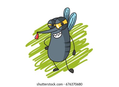 Cute Devil Mosquito. Vector Illustration. isolated on white background.