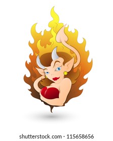 Cute Devil Woman with Flames
