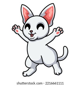Cute devon rex cat cartoon raising hands