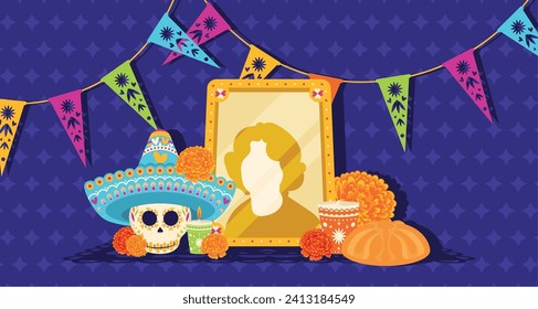 Cute dia de los muertos poster Vector illustration