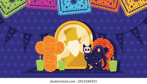 Cute dia de los muertos poster Vector illustration