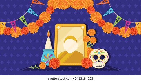 Cute dia de los muertos poster Vector illustration