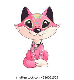 Cute Dia de los Muertos ( Day of the dead) style fox character illustration